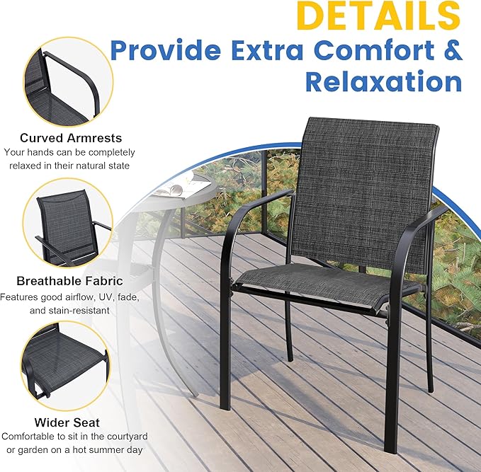 VICLLAX Patio Table and Chair Set of 6, All Weather Metal Round Outdoor Dining Furniture Set-47 Round Outdoor Table and Chairs, Grey Tabletop