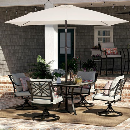 JEAREY 6.5x10 ft Rectangular Patio Umbrellas Rectangle Outdoor Umbrella with Push Button Tilt and Crank, Market Table Umbrella 6 Sturdy Ribs UV Protection for Poolside Garden Backyard Deck, Cream White