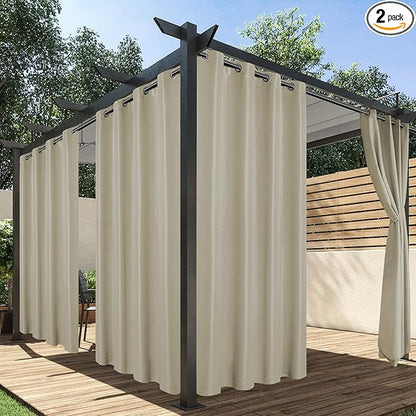 HolidayIdeas Outdoor Curtains for Patio Waterproof, 2 Panels - 84 x 95 Inch - Privacy Protection & Light Filtering Curtains Grommet Outside Curtains for Porch, Gazebo, Pergola, Backyard (Taupe)