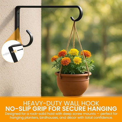 Metal Plant Hangers Outdoor - Wall Mounted Hanging Plant Bracket, 6 Inches, Set of 2, Ideal for Small Plants, Bird Feeders, Wind Chimes (Black)