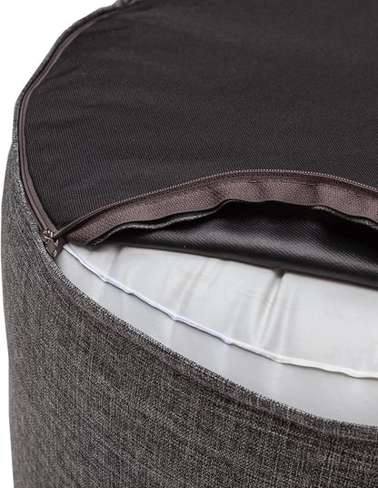 QILLOWAY Indoor/Outdoor Inflatable Stool,Round Ottoman,All Weather Foot Rest for Camping or Home,Charcoal Grey/Black
