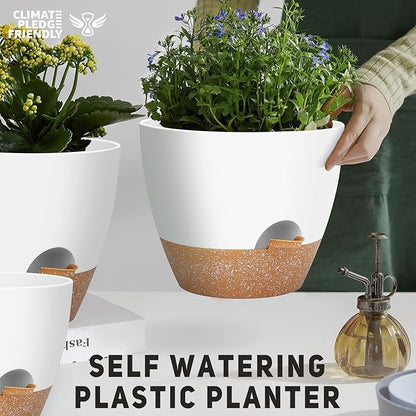 12" 10" 9" Large Self Watering Plant Pots, 3 Pack Flower Pots Planters with Multi Mesh Drainage Holes for Indoor Outdoor Garden Plants and Flowers
