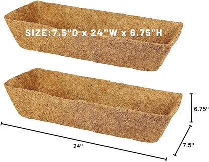 4 Pack 24 Inch Trough Coconut Liners for Window Box Deck Planter Natural Coco Fiber Replacement Liner for Outdoor Plants Rectangular Coir Planters for Porch Balcony Garden Decor