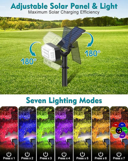 Solar Spot Lights Outdoor Waterproof IP65,[49 LEDs/6 Pack] RGB Christmas 7 Modes Color Changing Solar Spotlights, Adjustable Landscape Flood Powered Lights for Yard Garden Pathway(Multicolor)