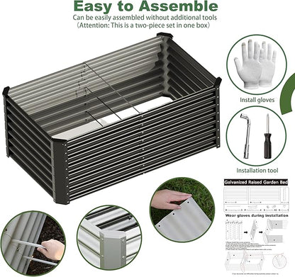 4x2x2ft(2 Pack) Raised Garden Bed Kit, Galvanized Planter Garden Boxes Outdoor, Metal Raised Garden Beds for Vegetables,Fruits, Flower,Black