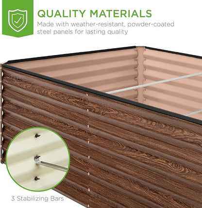 Best Choice Products 8x4x2ft Outdoor Metal Raised Garden Bed, Deep Root Planter Box for Vegetables, Herbs & Flowers, 478-Gallon Capacity, 100% Non Toxic Materials - Dark Brown Wood Grain