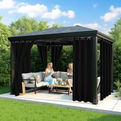 Black Outdoor Curtains for Patio Waterproof - 6 Panels Privacy Weatherproof Outside Curtains with Grommets for Pergola, Gazebo, Porch, Cabana, Balcony, 54 x 108 Inch