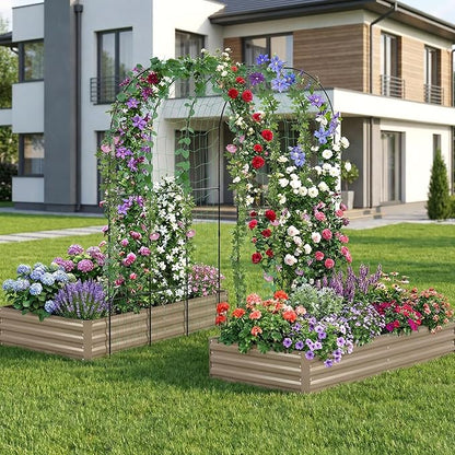 DTIG Galvanized Raised Garden Bed with Trellis, 6×3×1 FT 2 Pack Outdoor Garden Bed, Upgraded 4×3 Support, Brown