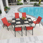 Patio Dining Chairs, Set of 6 Red Stackable Metal Frame