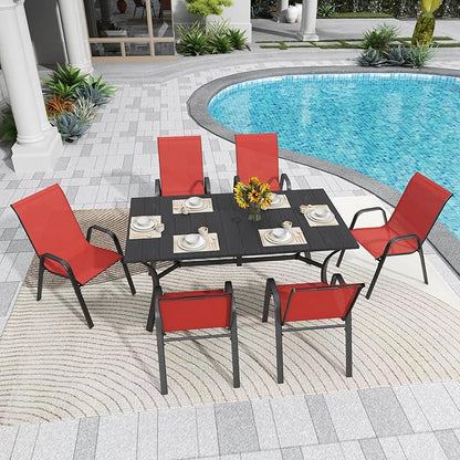 Patio Dining Chairs, Red Stackable Metal Frame Set of 8 with Textilene Mesh