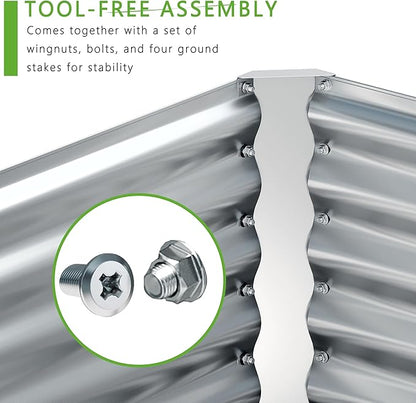 8x2x2FT Galvanized Raised Garden Bed,Planter Raised Beds-Metal Garden Box,Large Plant for Outdoor Planting, Vegetables Bed，Flower,herb-Silver