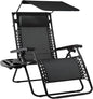 Best Choice Products Folding Zero Gravity Outdoor Recliner Patio Lounge Chair w/Adjustable Canopy Shade, Headrest, Side Accessory Tray, Textilene Mesh - Black