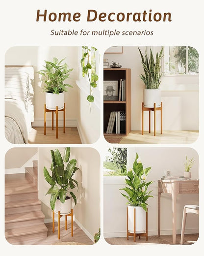 Adjustable Plant Stand Indoor, Bamboo Plant Stand Fits 8 9 10 11 12 Inches, Small Corner Planter Holder for Indoor Plants, Single Floor Plant Stands for Living Room Balcony, Light Brown Tall
