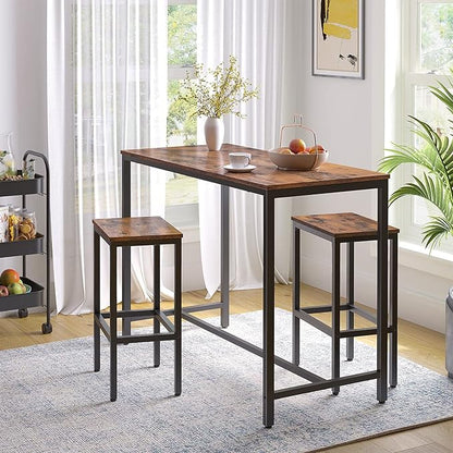 HOOBRO Bar Table and Chairs Set, 47.2” Rectangular Pub Table with 2 Stools for Small Space, High Top Table, 3-Piece Breakfast stools Set, Sturdy Metal Frame, Easy to Assemble, Rustic Brown BF52BT01