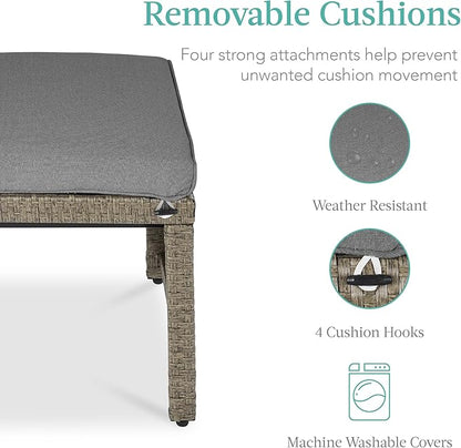 Best Choice Products Set of 2 Wicker Ottomans, Multipurpose Outdoor Furniture for Patio, Backyard, Additional Seating, Footrest, Side Table w/Removable Cushions, Steel Frame - Cement Gray/Taupe
