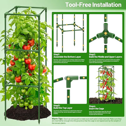 Legigo 6 Pack Square Tomato Cages for Garden- Up to 45 Inch Tomato Trellis Plant Cages Support, Tomato Stakes and Supports Cage for Climbing Vegetables Raised Garden Bed Cucumbers Peppers Flowers