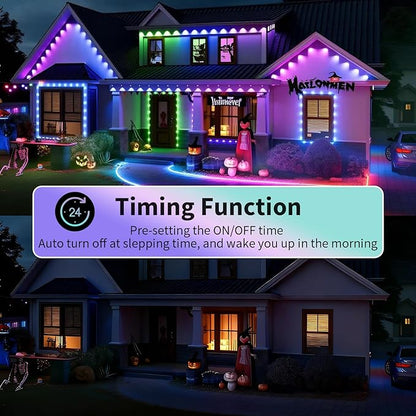 Permanent Outdoor Lights, 200ft Smart Eave Lights with RGB LED Light, IP67 Waterproof, App Control, DIY RGB Light for House Halloween Decorations