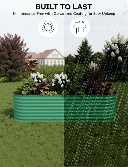 GarveeLife 8x2x2 ft Galvanized Raised Garden Bed - 24“ Tall Metal Planter Box for Vegetables, Flowers, Herbs, Rust-Resistant Outdoor Garden Box, Easy Assembly Raised Beds for Gardening, Green