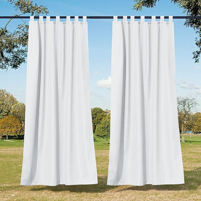 NICETOWN 2 Panels Waterproof Outdoor Curtains for Patio, Tab Top Indoor Outdoor Window Treatments Thermal Insulated Porch Panels Privacy for All Season, W55 x L95, Pure White
