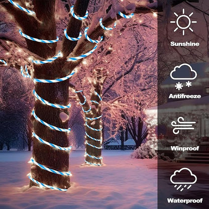 Jnaurb Christmas Candy Cane Lights, 66ft 480 LED Connectable Flexible White & Blue Candy Cane Rope Lights for Outside, 8 Modes Waterproof LED Christmas Light for Garden Patio Tree Holiday Party Decor