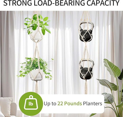 Macrame Plant Hanger - Fits 4 to 8 inches Pots for Indoor Outdoor, 49 Inch, Set of 2, Ivory (POTS NOT Included)