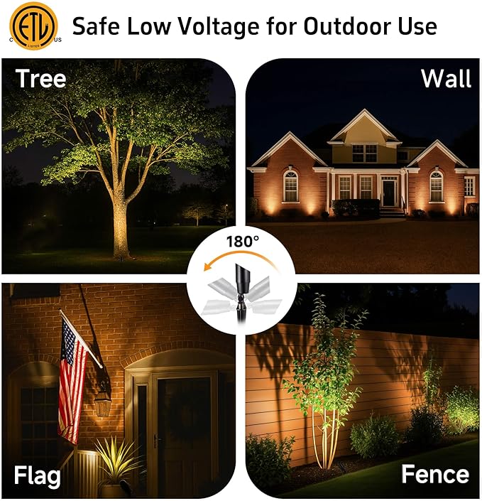 Gardenreet Landscape Spotlights Low Voltage - Brass Outdoor Uplight LED 12V, Wired Spot Lights IP65 Waterproof, Black for Exterior Garden Yard Tree House Without MR16 Bulb