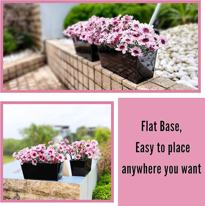 LaLaGreen Rail Planter Box (4 Pack, 16 Inch) Large Black Metal Hanging Flower Pots, Rectangle Outdoor Strawberry Plant Holder Window Balcony Deck Railing Fence Minimalist Farmhouse Countryside Style