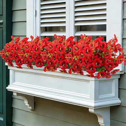 24 Bundles Artificial Pansy Flowers for Outdoor, Faux Silk Pansies Spring Flowers Outside for Planter Front Door Porch Patio Yard Window Box Home Decor (Red)