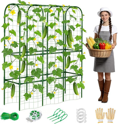 65in Tall Cucumber Trellis for Raised Bed, 50" L x 65" H Metal Garden Trellis for Climbing Plants Outdoor, U-Shape Vegetables Trellis Support for Squash Zucchini Peas Grape
