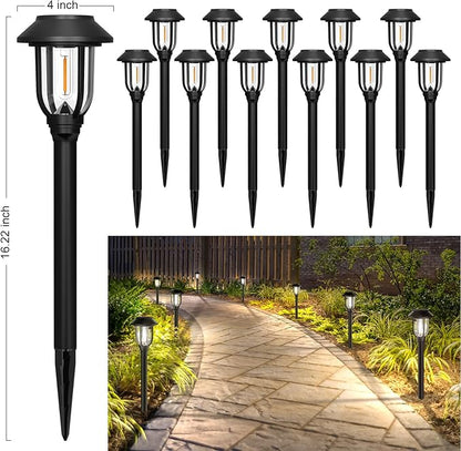 12 Pack Solar Lights Outdoor, 6000K Bright Solar Pathway Lights for Outside, Auto On/Off Waterproof Solar Powered,Landscape Lighting for Walkway, Yard, Path, Driveway, Garden