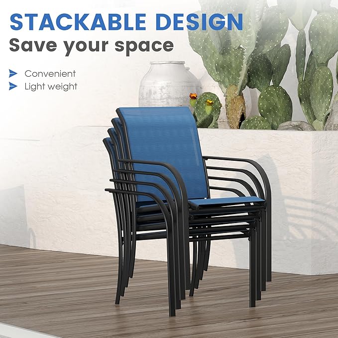 VICLLAX Patio Table and Chair Set of 6, All Weather Metal Round Outdoor Dining Furniture Set-50 Round Outdoor Table and Chairs, Black Tabletop