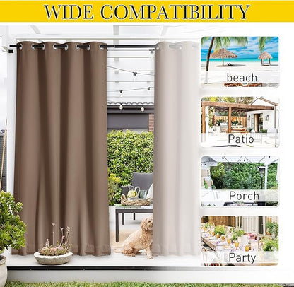 NICETOWN 2 Panels Outdoor Curtains for Patio Waterproof & Windproof, Thermal Insulated Top & Bottom Grommet & Back Tab Light Block Outdoor Drapes with Bouns Rope for Fixed, Tan, W84 by L95