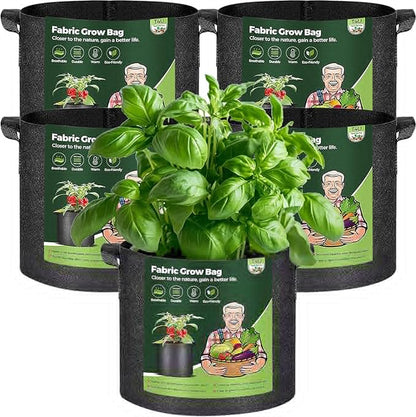 T4U 1 Gallon Grow Bags, Upgrade Grow Bags with Handles, Heavy Duty Thickened Nonwoven Fabric Pots, 1 Gallon Pots for Plants, Herb, Mint, Thyme (5 Pack)