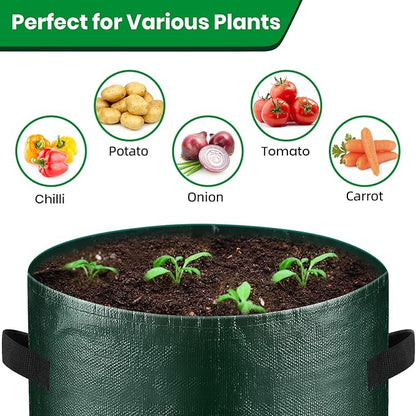 10 Gallon 8-Pack Grow Bags, Durable PE Fabric Pots with Flap and Handles, Green Planter Bags for Potato Vegetables Flowers Herbs Garden Outdoor, 17.7''x13.8'' Large for All Plants Growing