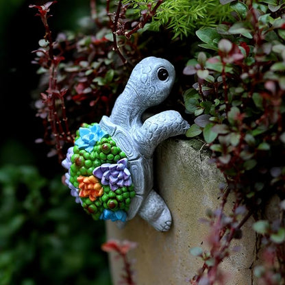 Mini Turtle Statue Miniature Tortoise Figurine Plant Pot Hanger, Realistic Resin Climbing Turtle Ornament Garden Decor for Bonsai Succulents Aquariums, Creative Gift for Plant Parents