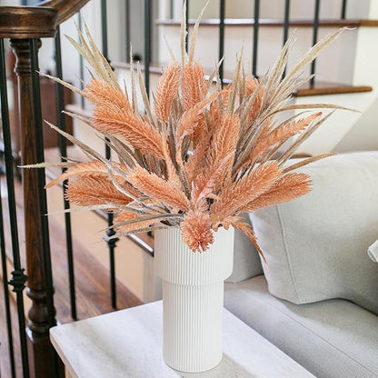 7 PCS Artificial Stems Fake Plants for Spring Summer Decor, 26 in Fake Leaves Greenery Branches Orange Silk Flowers Faux Foliage DIY Stems for Vase Home Kitchen Farmhouse Indoor Table Centerpiece