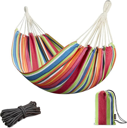JoyView Brazilian Hammock for Single Preson Portable Hammock with Hanging Ropes & Carry Bag Large 78.8x39.4” for Patio 300LBS Capacity Perfect for Outdoor/Indoor - Color Stripes