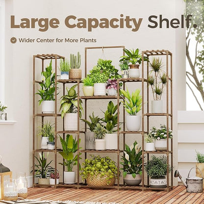 Bamworld Plant Shelf Indoor Hanging Plant Stand Outdoor Large Plant Shelves Tall Flower Holder wooden plant stand for Multiple Plants Plant Rack for Living Room Balcony Decor Garden Clearance Deals 17 Pots Plant Table