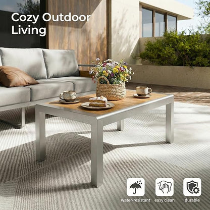 ZANDOR Aluminum Outdoor Patio Furniture - 2 Pcs Armchairs and Coffee Table, All-Weather Metal Modern Outside Furniture with Washable Thick Cushion for Garden/Backyard/Porch, Silver
