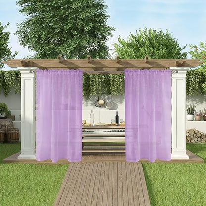 SpaceDresser Waterproof Outdoor Sheer Curtains for Patio - 2 Panels Rod Pocket Indoor Voile Sheer Curtain for Living Room,52W x 96L inch, Lavender
