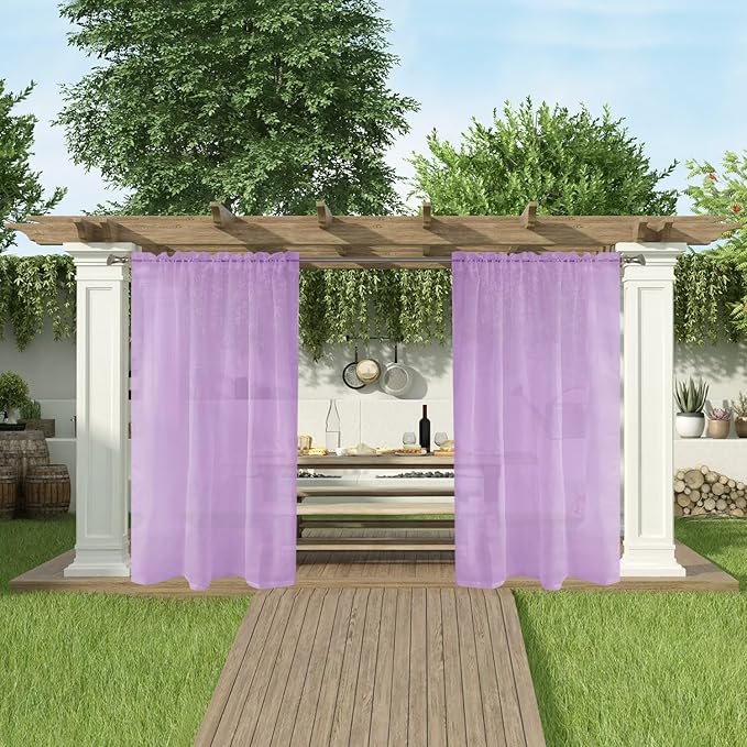 SpaceDresser Waterproof Outdoor Sheer Curtains for Patio - 4 Panels Rod Pocket Indoor Voile Sheer Curtain for Living Room,52W x 108L inch, Lavender