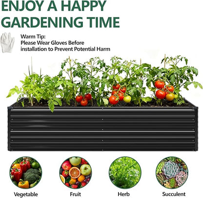 Vengarus 8x4x2FT Galvanized Raised Garden Bed Kit, Large Rectangle Elevated Planter for Vegetables, Flowers, Herbs and Succulents - 479 Gallon Capacity,Black