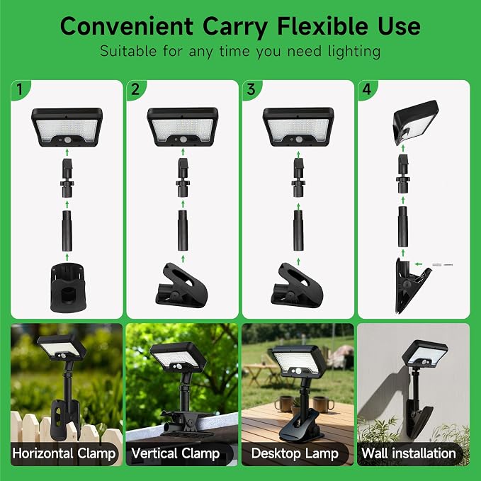 Solar Motion Light Outdoor, 3CCT Clip On Fixture, 600LM 1500mAH Type-C USB & - Image 8