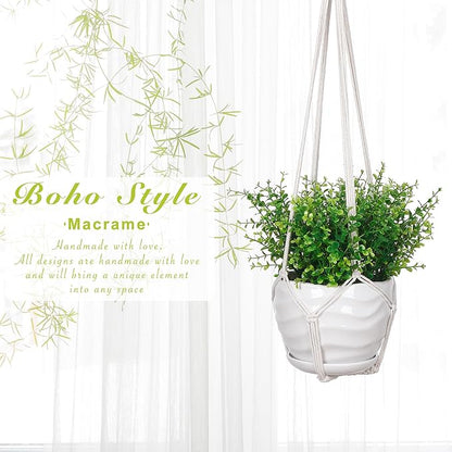 YIBOT 3 Pack Macrame Plant Hanger Indoor Hanging Planter for Plants Holder with 3 Hooks, 35"/29"/23" Size No Tassels for Boho Home Decor, Ivory (POTS NOT Included)