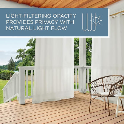 TOWN & COUNTRY BASICS Cabana Solid Heavyweight Indoor Outdoor Curtains, Light Filtering Opacity with Grommet Top, Water Repellent, 2-Pack Set, 54"x96", Vanilla