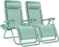 Best Choice Products Set of 2 Adjustable Steel Mesh Zero Gravity Lounge Chair Recliners w/Pillows and Cup Holder Trays - Seafoam