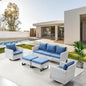 Belord Wicker Patio Furniture 5 Piece Outdoor Sofa Set, Oversize Outdoor Swivel Rocker Chairs with Rattan Ottomans, Conversation Sets Patio Furniture Come with Removable Cushion Blue, Light Grey
