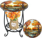 Outdoor Side Table Round Small Mosaic Patio Accent Indoor End Plant Coffee Tea Table for Yard Patio Porch Garden Living Room, Bedroom(Fall Style,14 Inch)