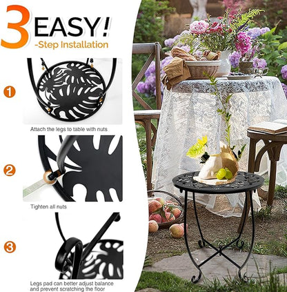 Patio Side Table, Weather Resistant Metal Side Table, Small Round Outdoor End Table Accent Side Table for Patio Yard Porch Balcony Garden Bedside Plant Stand Indoor Outdoor (H 17Inch) (1)