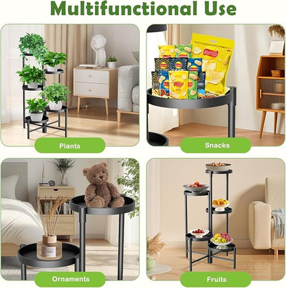 5 Tier Heavy Duty Metal Plant Stand for Indoor & Outdoor Use, Foldable Tall Corner Plant Shelf, Black Flower Pot Holder & Display Rack for Living Room, Balcony, Garden, & Patio
